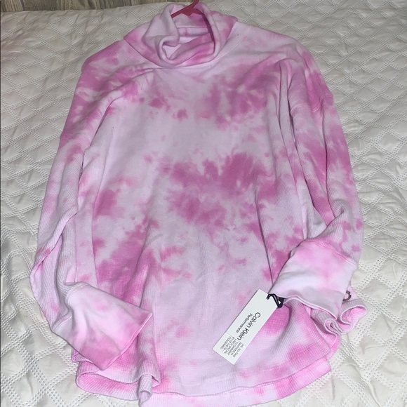 Calvin Klein Performance Womens Waffle Knit Turtleneck Tie Dye Pink Plus 1X - Picture 1 of 5